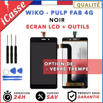 Wiko Pulp Fab 4G Noir LCD + Ecran tactile assemblés + Outils + Protection