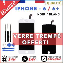 ECRAN LCD RETINA VITRE TACTILE SUR CHASSIS POUR IPHONE 6 / 6 PLUS - NOIR / BLANC