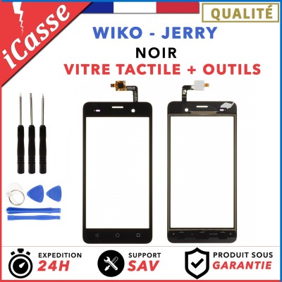 Vitre Ecran tactile Wiko Jerry Noir + Adhésif / Outils / Protection