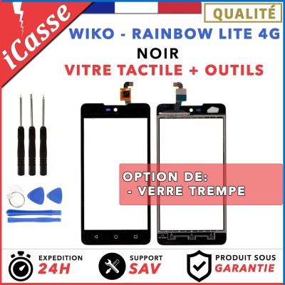 Vitre/Ecran tactile Wiko Rainbow Lite 4G Noir + Outils / Protection