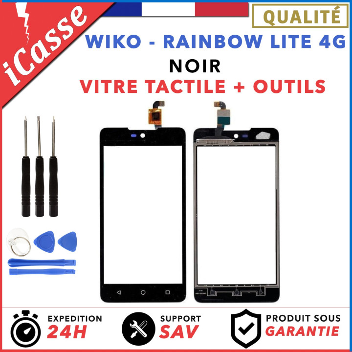 Vitre/Ecran tactile Wiko Rainbow Lite 4G Noir + Outils / Protection
