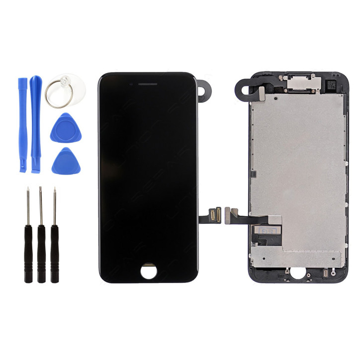 ECRAN COMPLET IPHONE 7 NOIR VITRE TACTILE + LCD RETINA SUR CHASSIS + OUTILS