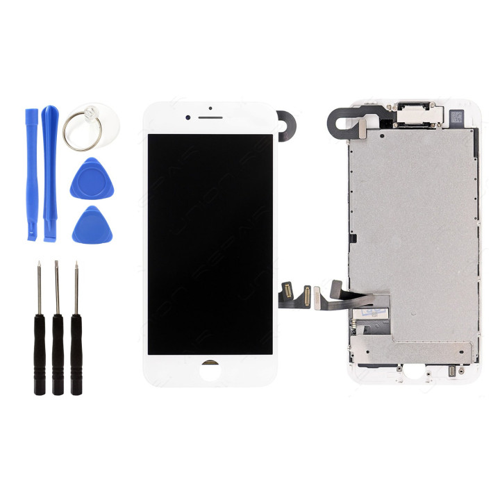 ECRAN COMPLET IPHONE 7 BLANC VITRE TACTILE + LCD RETINA SUR CHASSIS + OUTILS