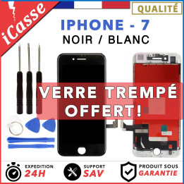 ECRAN LCD RETINA POUR IPHONE 7 NOIR / BLANC + VITRE TACTILE SUR CHASSIS AAA