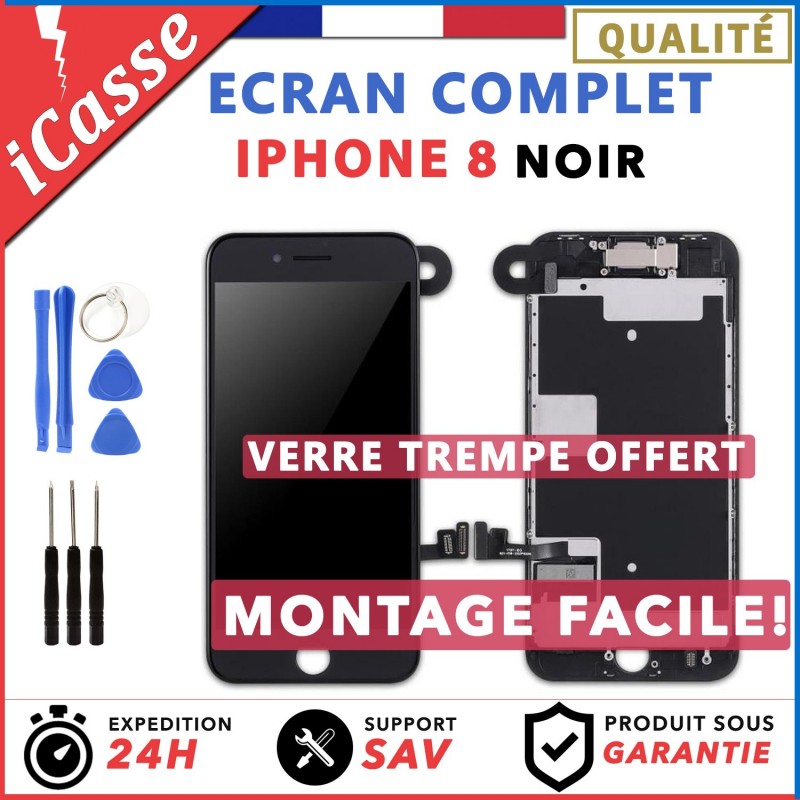 Ecran complet pour iPhone 8 Noir + Outils + Verre Trempe - iCasse ...