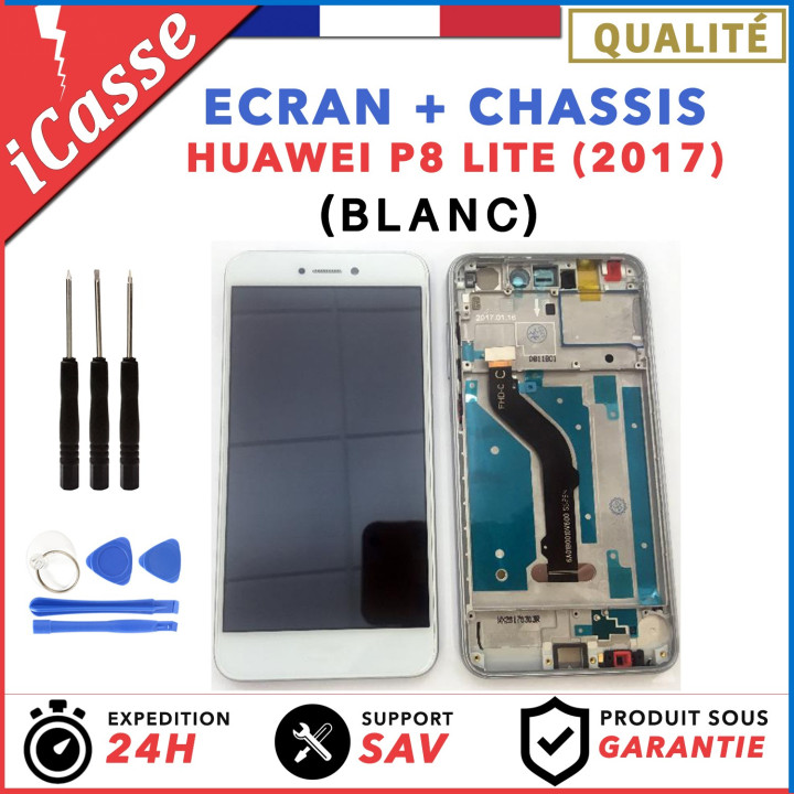 ECRAN HUAWEI P8 LITE 2017 BLANC LCD + VITRE TACTILE SUR CHASSIS ORIGINAL