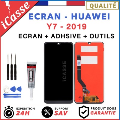 ECRAN LCD + VITRE TACTILE HUAWEI Y7 2019 NOIR + OUTILS + COLLE