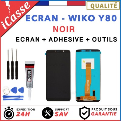 Ecran LCD + Vitre Tactile pour Wiko Y80 Noir + OUTILS + COLLE