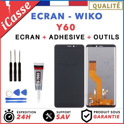 Ecran LCD + Vitre Tactile pour Wiko Y60 Noir + OUTILS + COLLE