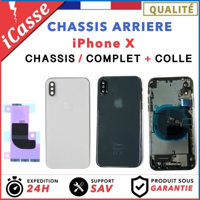 Chassis Complet Coque Arriere iPhone X NOIR BLANC/ARGENT + COLLE