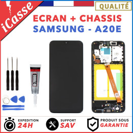 ECRAN COMPLET SAMSUNG GALAXY A20e SM-A202F NOIR + CHASSIS + OUTILS + COLLE