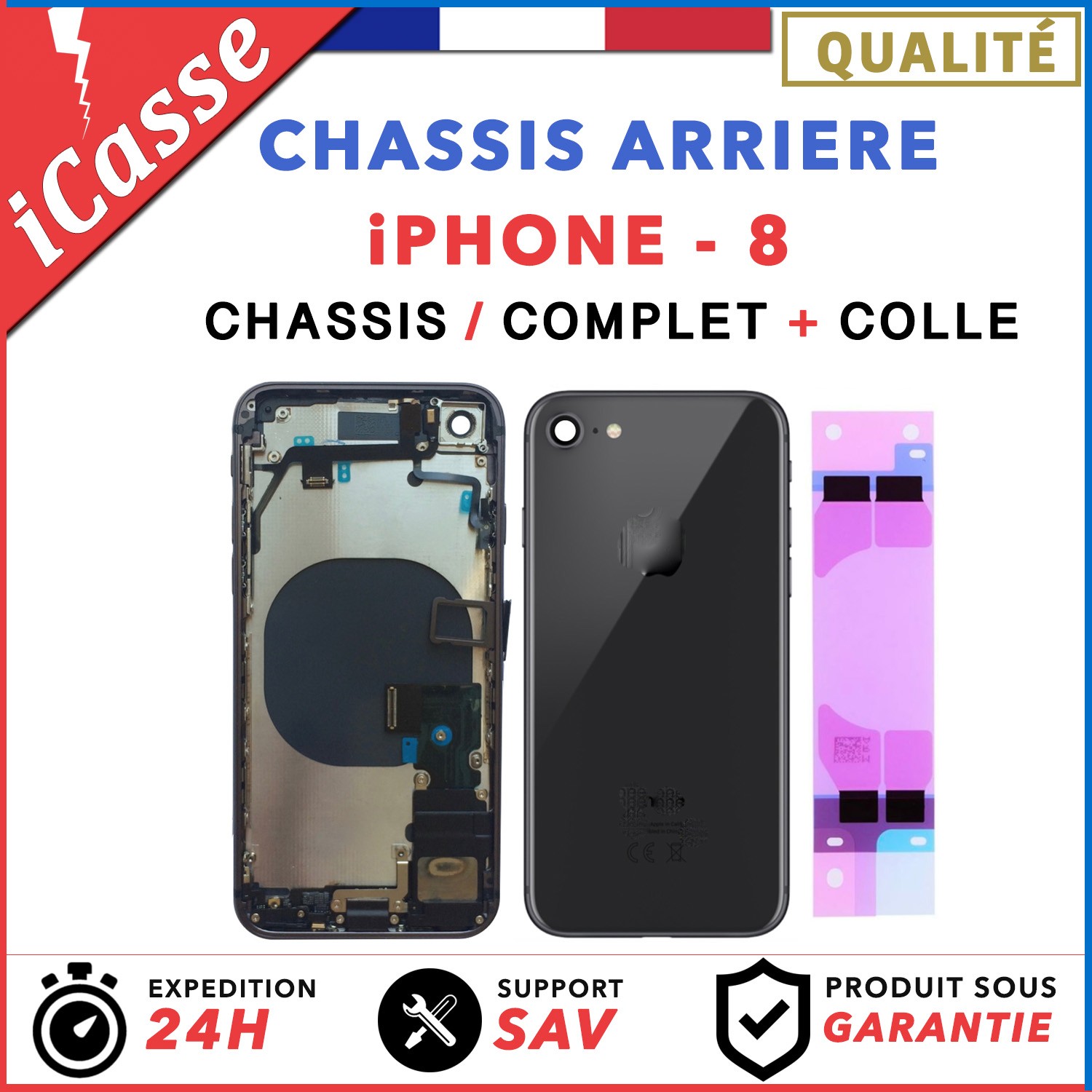 Châssis Pré-monté Pour IPhone 8 Noir - Boîtier De Rechange Neuf - Compatible Apple