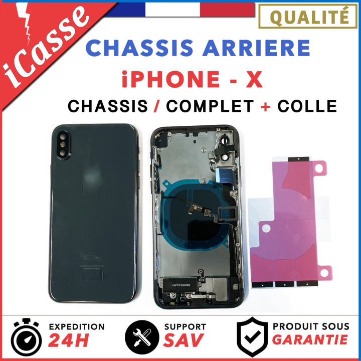 Chassis Complet Coque Arriere iPhone X NOIR + COLLE