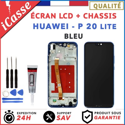 ECRAN LCD HUAWEI P20 LITE COMPLETE AVEC CHÂSSIS BLEU + OUTILS