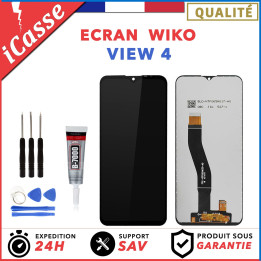 ECRAN + VITRE TACTILE pour WIKO VIEW 4 NOIR + OUTILS + COLLE