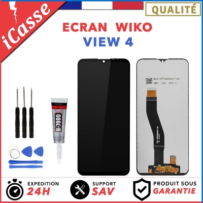 SCREEN + TOUCH GLASS for WIKO VIEW 4 BLACK + TOOLS + GLUE