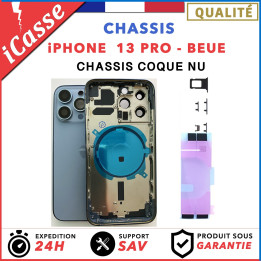 Chassis Arriere pour iPhone 13 PRO BLEUE - Chassis Coque nu + COLLE