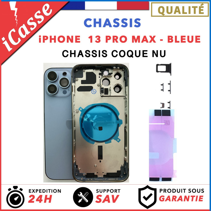 Chassis Arriere pour iPhone 13 PRO MAX BLEUE - Chassis Coque nu + COLLE