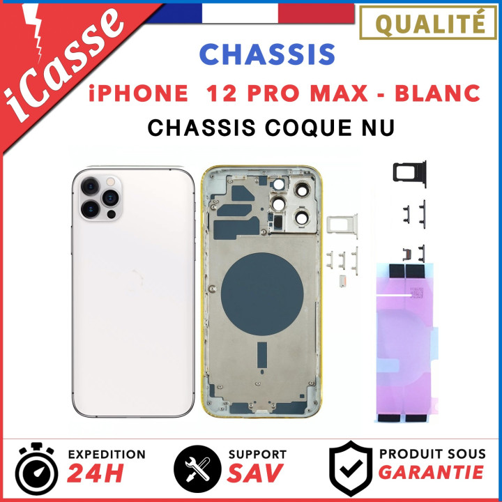 Chassis Arriere pour iPhone 12 PRO MAX BLANC - Chassis Coque nu + COLLE