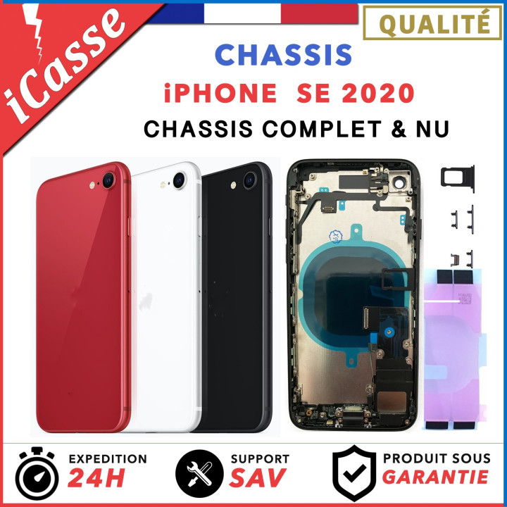 Chassis Arriere Coque nu pour iPhone SE 2020 NOIR BLANC (Argent) ROUGE + COLLE