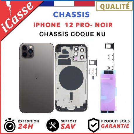 Chassis Arriere pour iPhone 12 PRO NOIR - Chassis Coque nu + COLLE