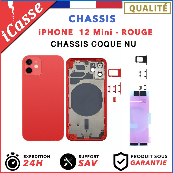 Chassis Arriere pour iPhone 12 MINI ROUGE - Chassis Coque nu + COLLE