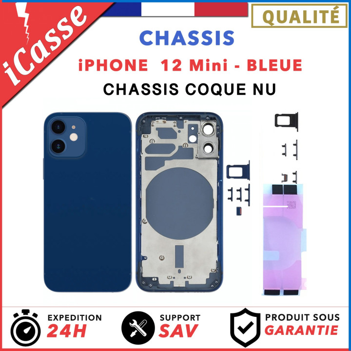 Chassis Arriere pour iPhone 12 MINI BLEUE - Chassis Coque nu + COLLE