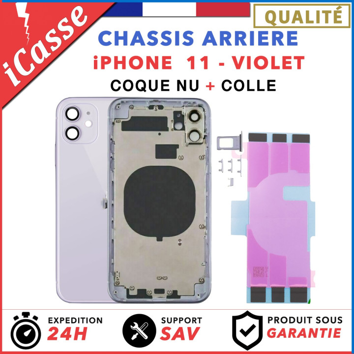 Chassis Arriere iPhone 11 VIOLET - Chassis Coque nu + COLLE (marques présent)