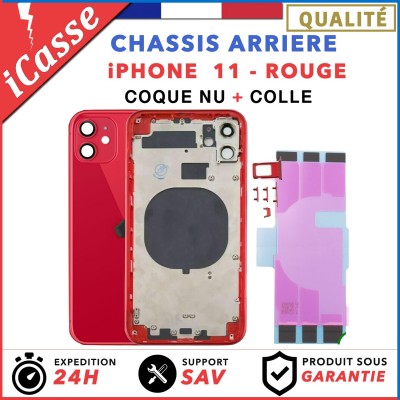 Chassis Arriere iPhone 11 ROUGE - Chassis Coque nu + COLLE (marques présent)