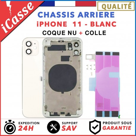 Chassis Arriere pour iPhone 11 BLANC / ARGENT - Chassis Coque nu + COLLE