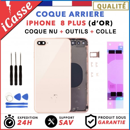 Chassis Arriere pour iPhone 8 PLUS OR d'OR Gold - Chassis Coque nu + COLLE