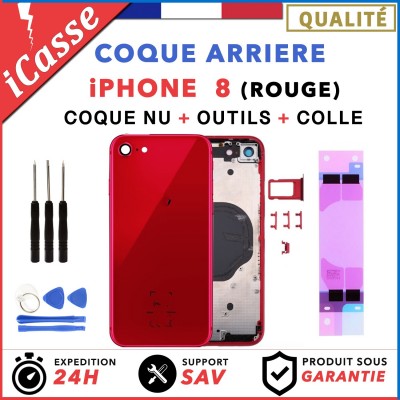 Chassis Arriere pour iPhone 8 Rouge - Chassis Coque nu + COLLE
