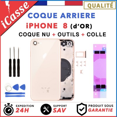 Chassis Arriere pour iPhone 8 OR d'or GOLD - Chassis Coque nu + COLLE