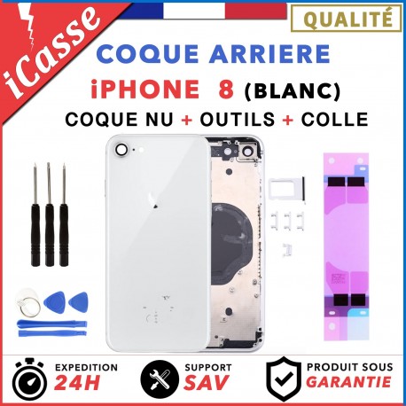 Chassis Arriere pour iPhone 8 BLANC - Chassis Coque nu + COLLE