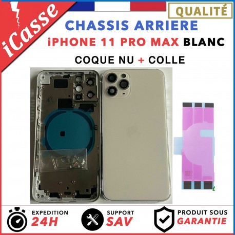 Chassis Arriere pour iPhone 11 PRO MAX BLANC - Chassis Coque nu + COLLE
