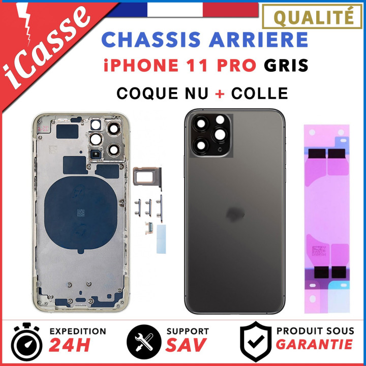 Chassis Arriere pour iPhone 11 PRO GRIS - Chassis Coque nu + COLLE