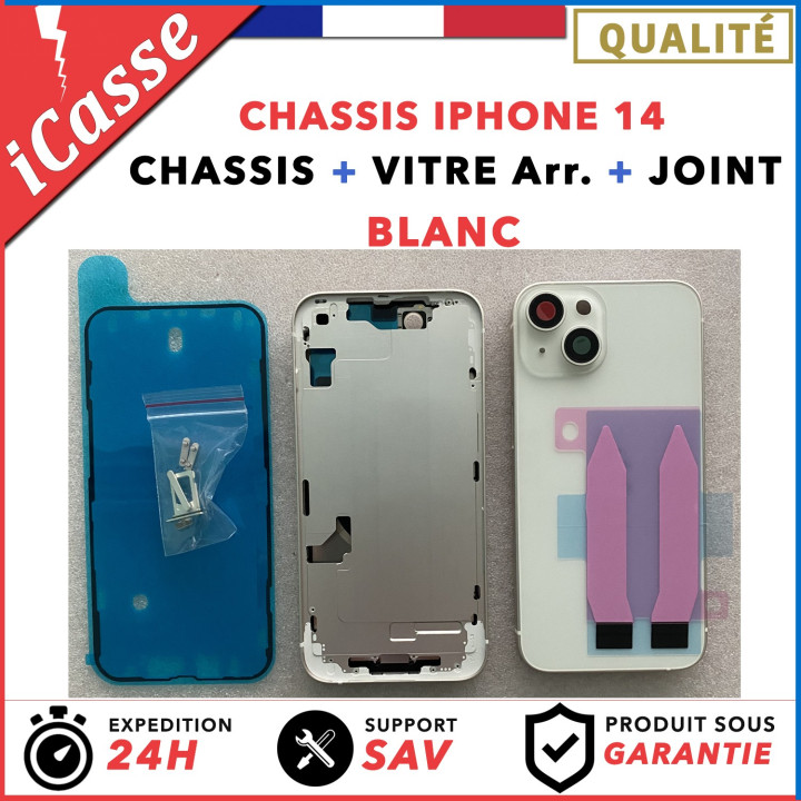 Chassis Arriere remplacement NU pour iPhone 14 BLANC - Coque nu + COLLE