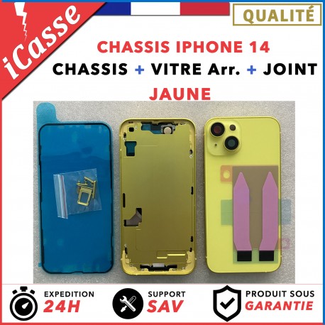 Chassis Arriere remplacement NU pour iPhone 14 JAUNE - Coque nu + COLLE