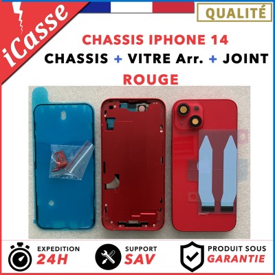 Chassis Arriere remplacement NU pour iPhone 14 Rouge - Coque nu + COLLE