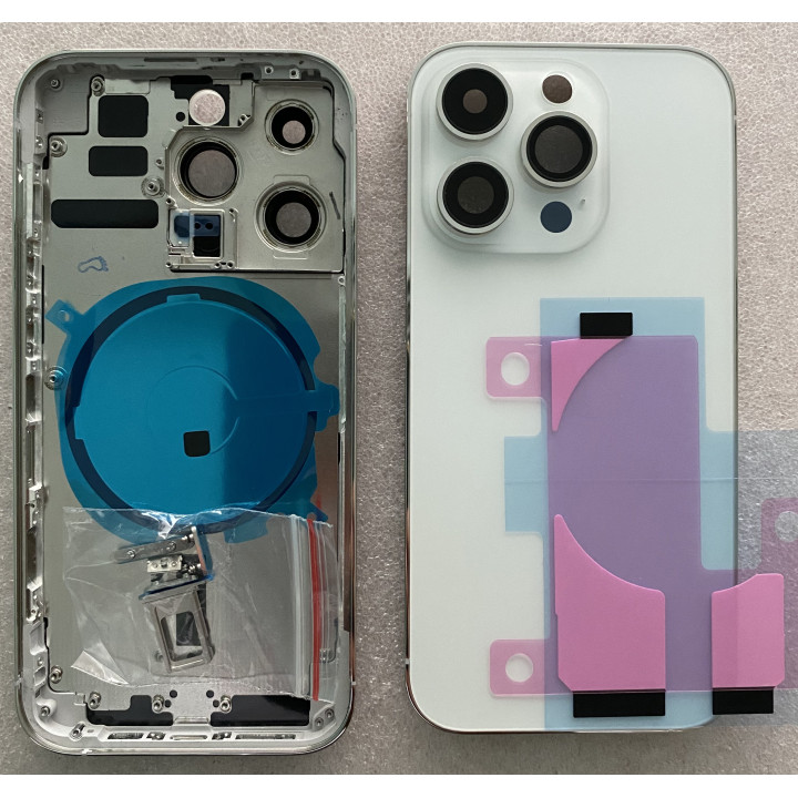 Chassis Arriere remplacement NU pour iPhone 14  PRO BLANC/Argent + COLLE