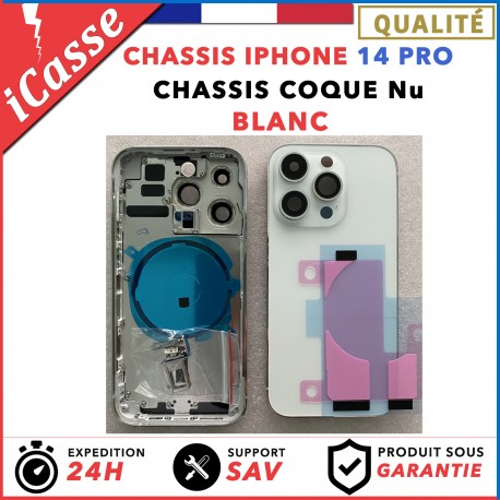 Chassis Arriere remplacement NU pour iPhone 14 PRO BLANC/Argent + COLLE