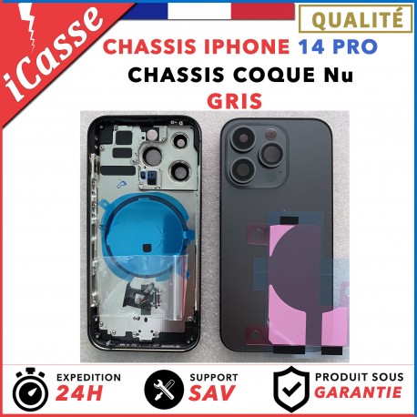 Chassis Arriere remplacement NU pour iPhone 14 PRO Gris/Noir + COLLE