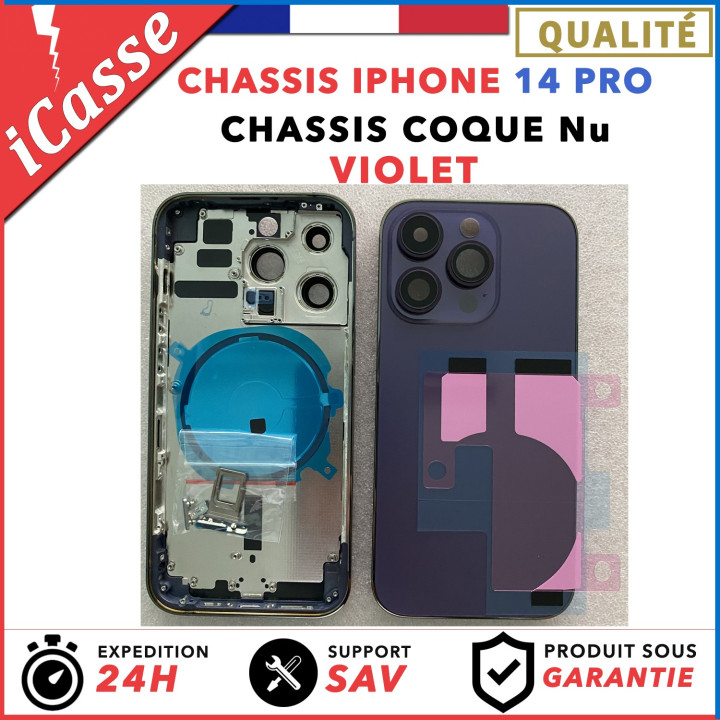 Chassis Arriere remplacement NU pour iPhone 14  PRO VIOLET + COLLE