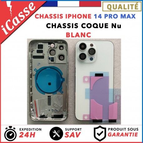 Chassis Arriere remplacement NU pour iPhone 14 PRO MAX BLANC/Argent + COLLE
