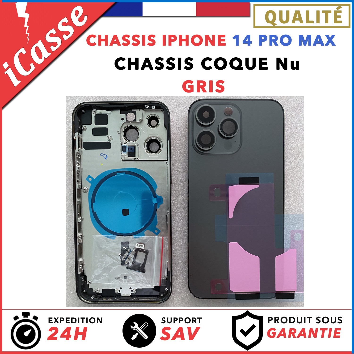 Châssis Arrière Complet IPhone 14 Pro Max - Gris (original, Prémonté, Occasion)