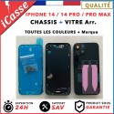 Bare replacement rear chassis for iPhone 14 / PRO / PRO MAX + Glass + Brand