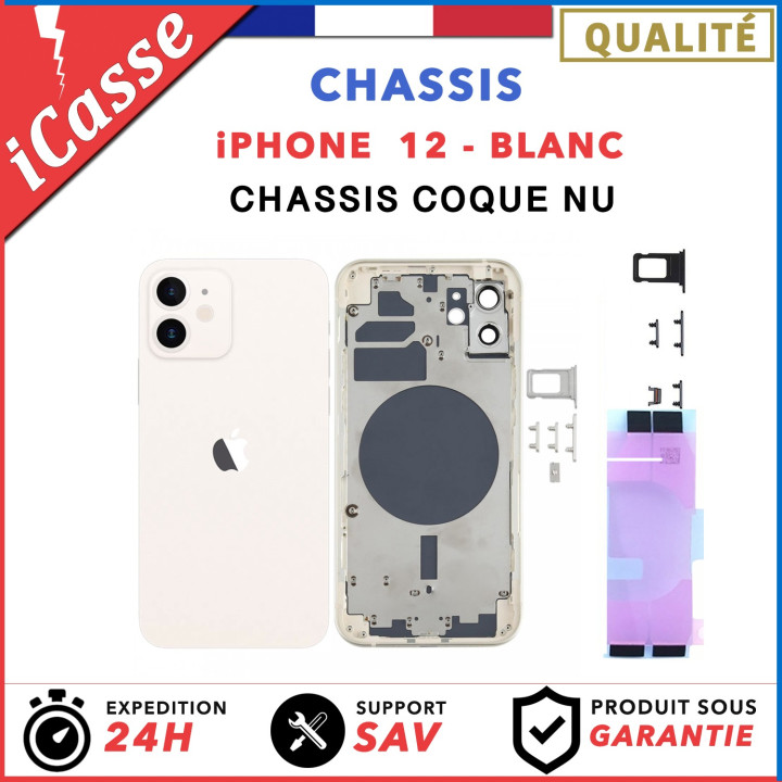 Chassis remplacement pour iPhone 12 BLANC - Chassis Coque nu + COLLE