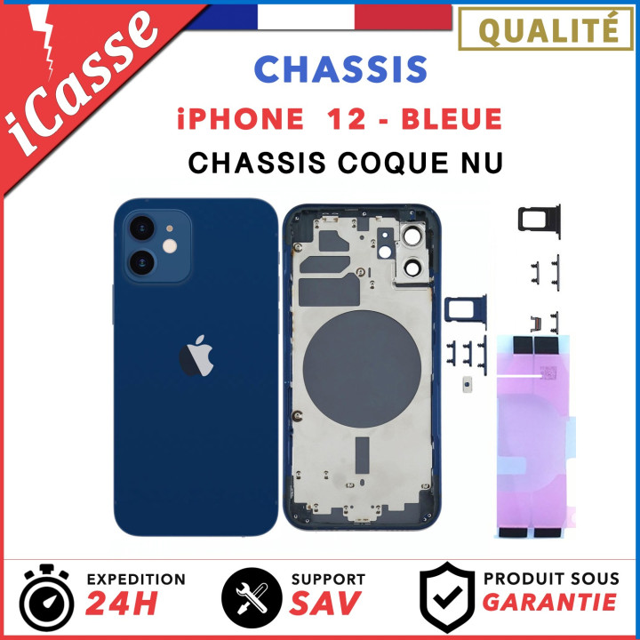 Chassis remplacement pour iPhone 12 BLEUE - Chassis Coque nu + COLLE