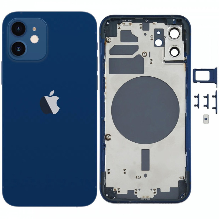 Chassis remplacement pour iPhone 12 BLEUE - Chassis Coque nu + COLLE