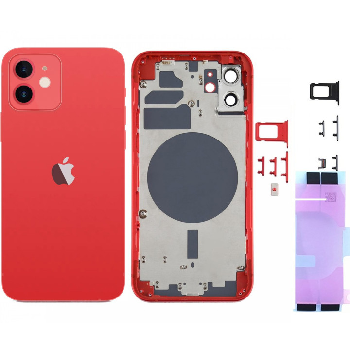 Chassis remplacement pour iPhone 12 ROUGE - Chassis Coque nu + COLLE